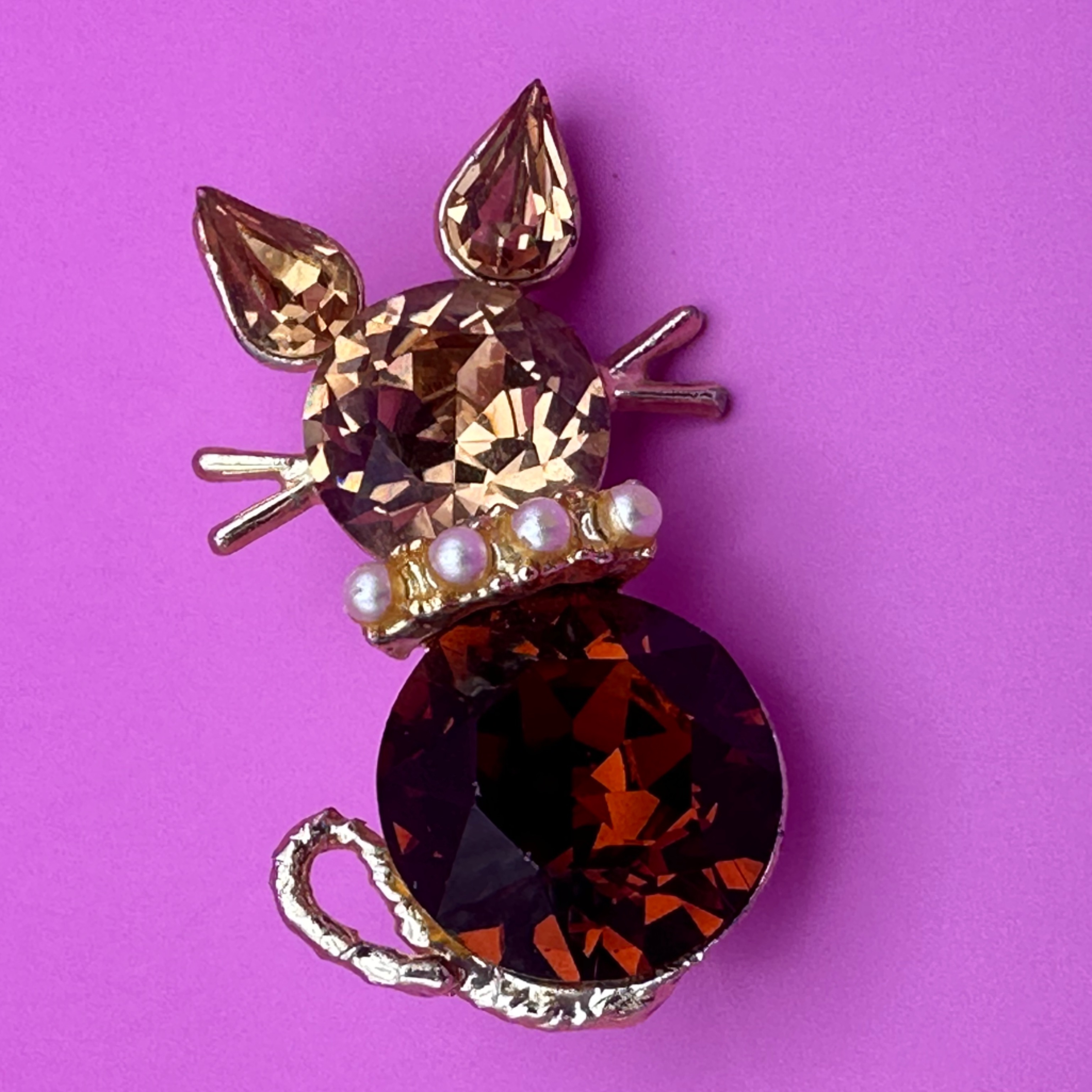 Vintage Dodds Kitty Cat Amber Citrine And Pearls